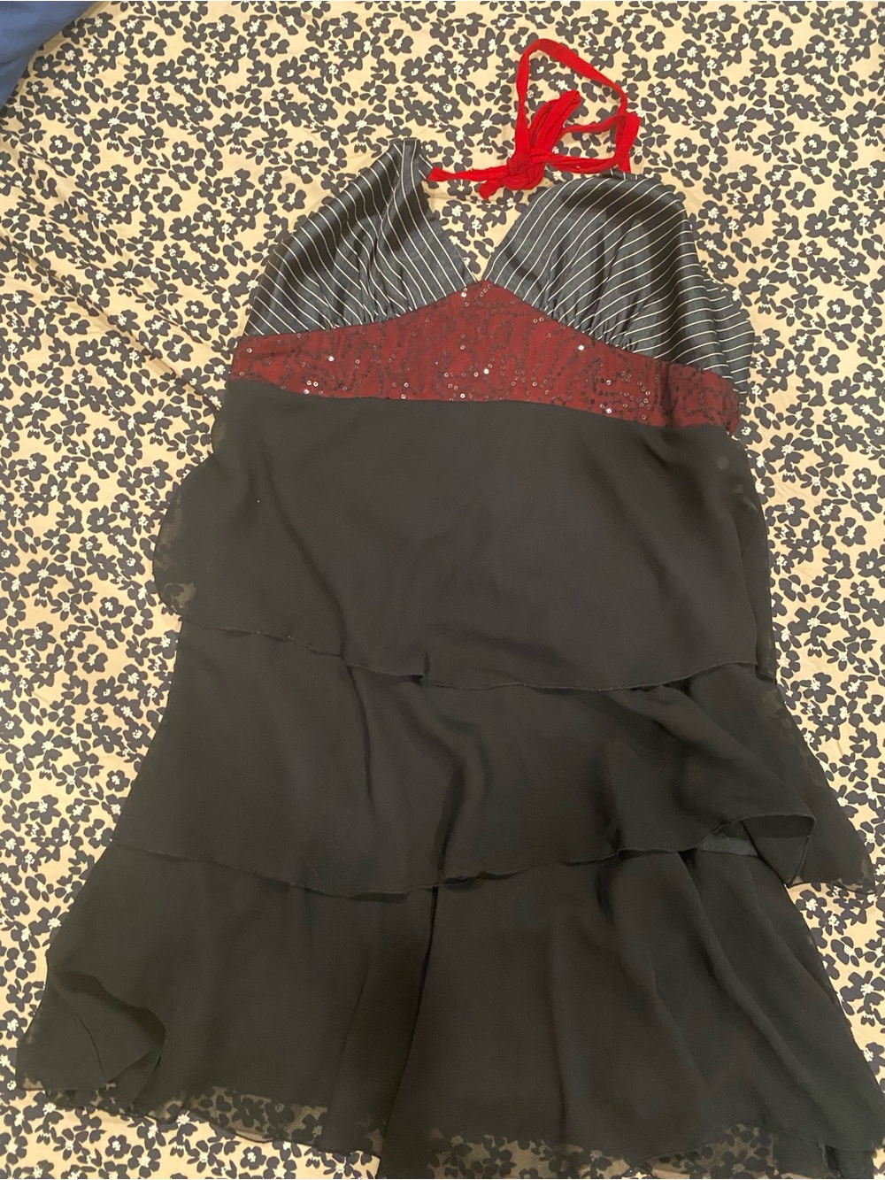 Charlotte Russe Black Tiered Mini Skirt with Red Waistband